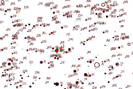 Identification sketch for variable star SZ-LYR (SZ LYRAE) on the night of JD2452833.