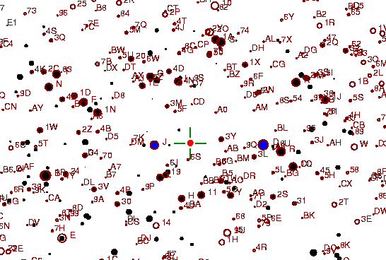 Identification sketch for variable star T-DEL (T DELPHINI) on the night of JD2452833.