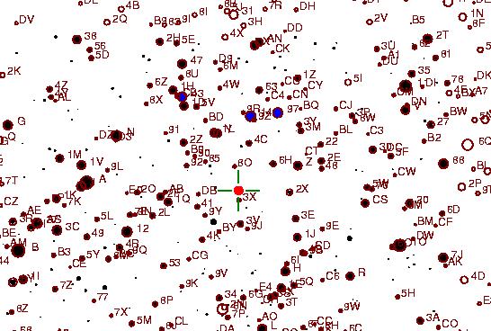 Identification sketch for variable star RU-AQL (RU AQUILAE) on the night of JD2452875.