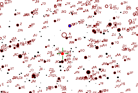 Identification sketch for variable star RU-LYR (RU LYRAE) on the night of JD2452875.