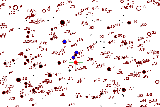 Identification sketch for variable star RZ-PER (RZ PERSEI) on the night of JD2452875.