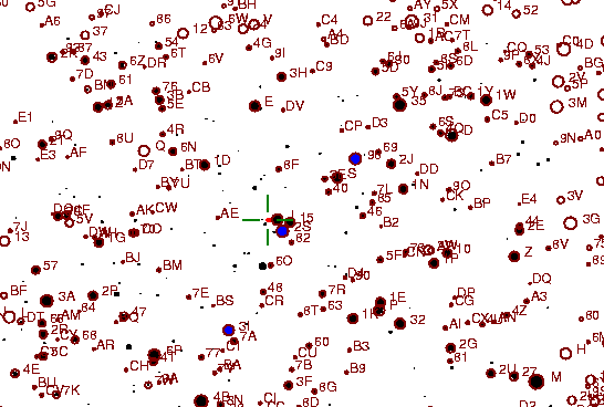 Identification sketch for variable star SZ-DEL (SZ DELPHINI) on the night of JD2452875.