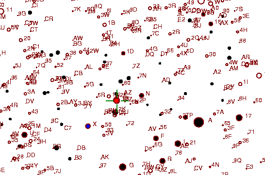 Identification sketch for variable star SZ-LYR (SZ LYRAE) on the night of JD2452875.