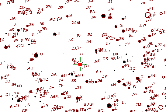 Identification sketch for variable star RV-TAU (RV TAURI) on the night of JD2452910.