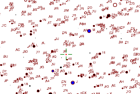 Identification sketch for variable star V-TAU (V TAURI) on the night of JD2452910.
