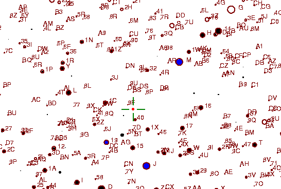 Identification sketch for variable star V-TAU (V TAURI) on the night of JD2452910.