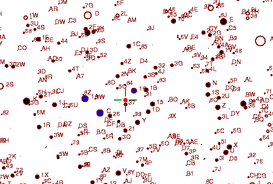 Identification sketch for variable star AA-AUR (AA AURIGAE) on the night of JD2453042.