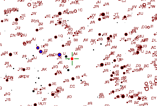Identification sketch for variable star AU-AUR (AU AURIGAE) on the night of JD2453042.