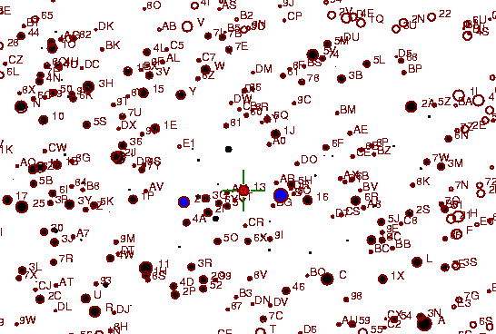Identification sketch for variable star AX-PER (AX PERSEI) on the night of JD2453042.