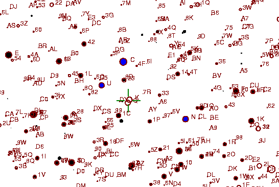 Identification sketch for variable star ER-ORI (ER ORIONIS) on the night of JD2453042.