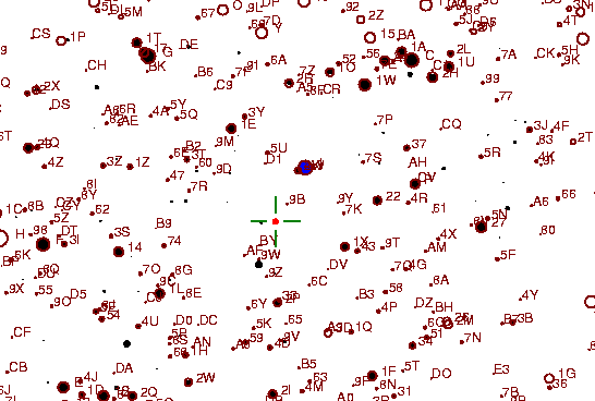 Identification sketch for variable star KR-AUR (KR AURIGAE) on the night of JD2453042.