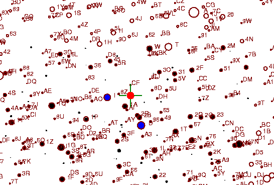 Identification sketch for variable star OW-GEM (OW GEMINORUM) on the night of JD2453042.