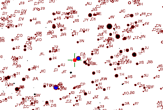 Identification sketch for variable star R-AUR (R AURIGAE) on the night of JD2453042.