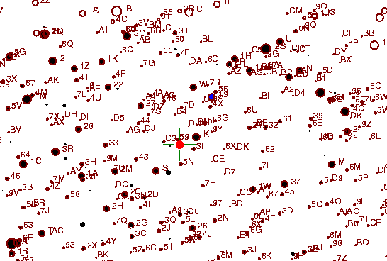 Identification sketch for variable star UZ-GEM (UZ GEMINORUM) on the night of JD2453042.