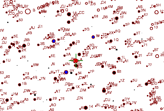 Identification sketch for variable star X-GEM (X GEMINORUM) on the night of JD2453042.