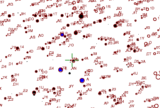 Identification sketch for variable star XX-GEM (XX GEMINORUM) on the night of JD2453042.