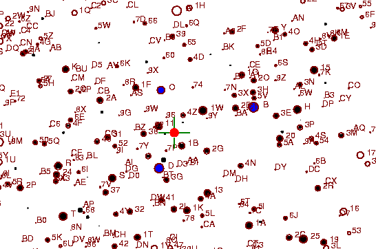 Identification sketch for variable star Y-GEM (Y GEMINORUM) on the night of JD2453042.