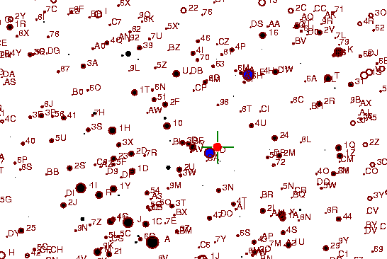 Identification sketch for variable star R-AUR (R AURIGAE) on the night of JD2453045.