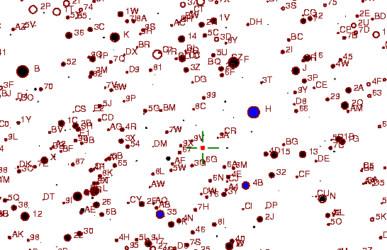 Identification sketch for variable star RU-AUR (RU AURIGAE) on the night of JD2453045.