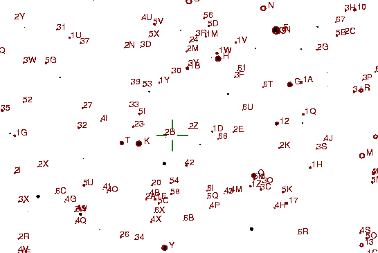 Identification sketch for variable star RU-LMI (RU LEONIS MINORIS) on the night of JD2453045.