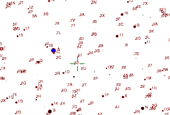 Identification sketch for variable star RZ-LMI (RZ LEONIS MINORIS) on the night of JD2453045.