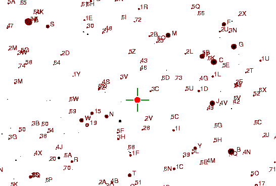 Identification sketch for variable star R-CVN (R CANUM VENATICORUM) on the night of JD2453057.