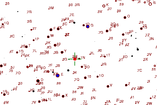 Identification sketch for variable star R-LMI (R LEONIS MINORIS) on the night of JD2453057.