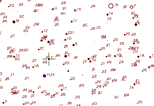 Identification sketch for variable star R-UMA (R URSAE MAJORIS) on the night of JD2453057.