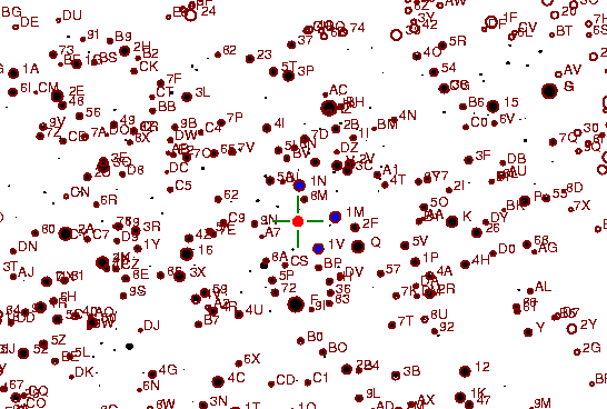 Identification sketch for variable star RU-MON (RU MONOCEROTIS) on the night of JD2453057.