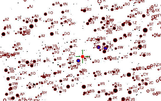 Identification sketch for variable star RU-TAU (RU TAURI) on the night of JD2453057.