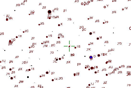 Identification sketch for variable star RW-LMI (RW LEONIS MINORIS) on the night of JD2453057.