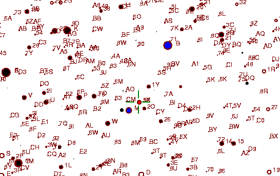 Identification sketch for variable star RW-TRI (RW TRIANGULI) on the night of JD2453057.