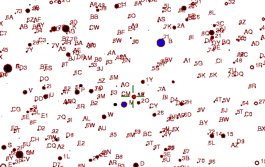 Identification sketch for variable star RW-TRI (RW TRIANGULI) on the night of JD2453057.