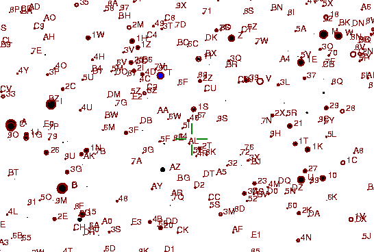 Identification sketch for variable star U-CNC (U CANCRI) on the night of JD2453057.