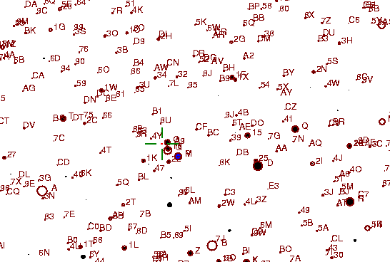 Identification sketch for variable star U-CRV (U CORVI) on the night of JD2453057.