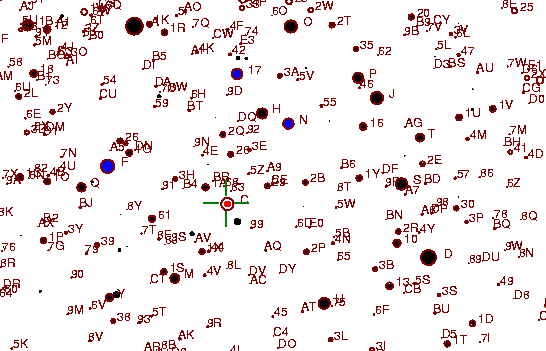 Identification sketch for variable star RX-TAU (RX TAURI) on the night of JD2453065.