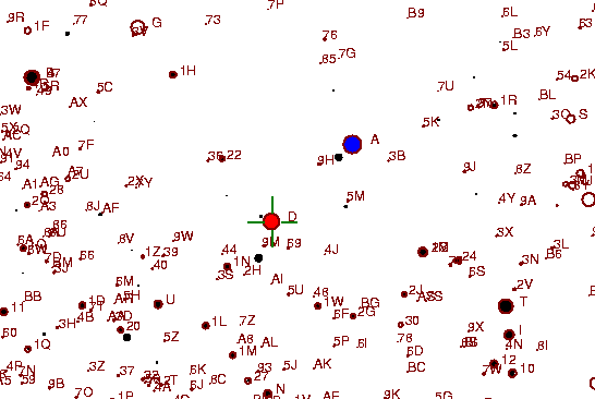 Identification sketch for variable star T-TAU (T TAURI) on the night of JD2453065.