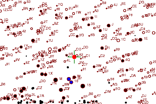 Identification sketch for variable star TU-TAU (TU TAURI) on the night of JD2453065.