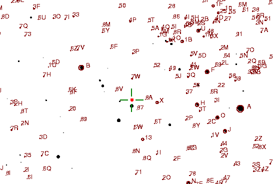 Identification sketch for variable star UZ-TAU (UZ TAURI) on the night of JD2453065.