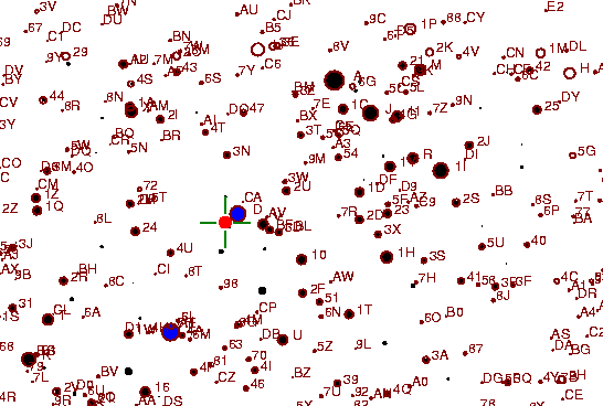 Identification sketch for variable star R-AUR (R AURIGAE) on the night of JD2453072.