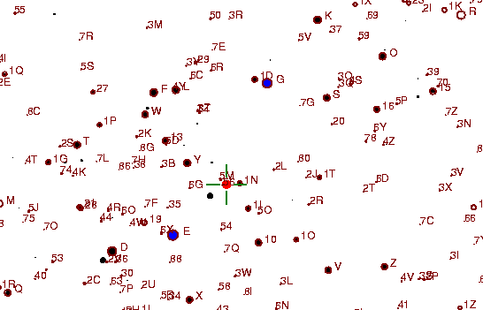 Identification sketch for variable star R-LMI (R LEONIS MINORIS) on the night of JD2453072.