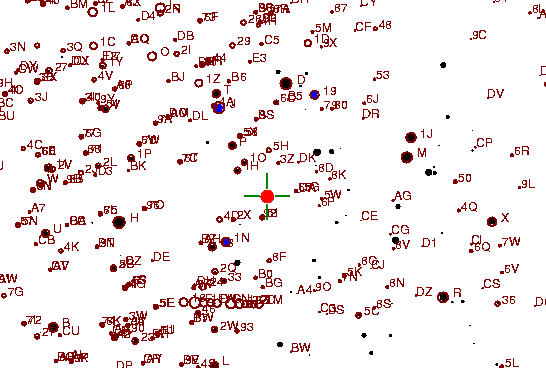Identification sketch for variable star RT-HYA (RT HYDRAE) on the night of JD2453072.