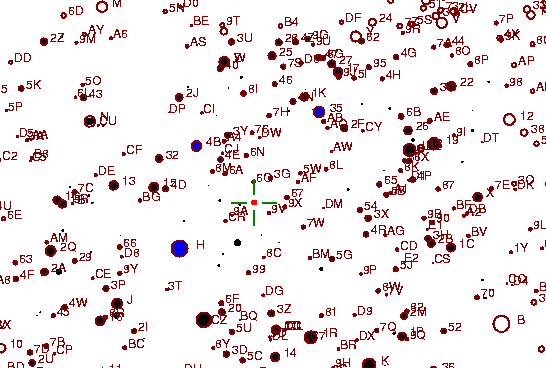 Identification sketch for variable star RU-AUR (RU AURIGAE) on the night of JD2453072.