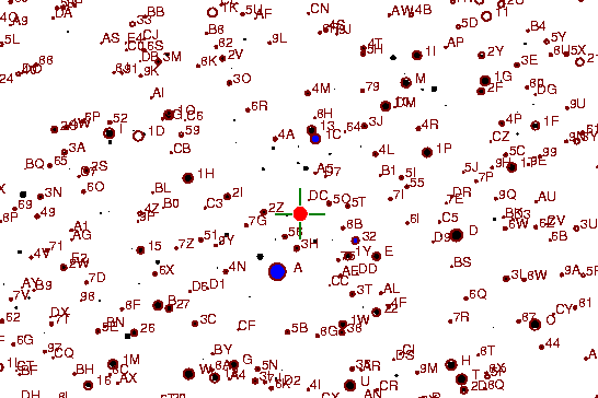 Identification sketch for variable star U-CMI (U CANIS MINORIS) on the night of JD2453072.