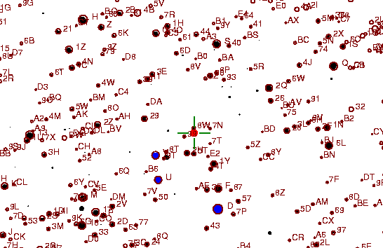 Identification sketch for variable star V-MON (V MONOCEROTIS) on the night of JD2453072.