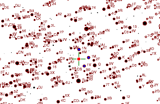 Identification sketch for variable star RU-MON (RU MONOCEROTIS) on the night of JD2453093.