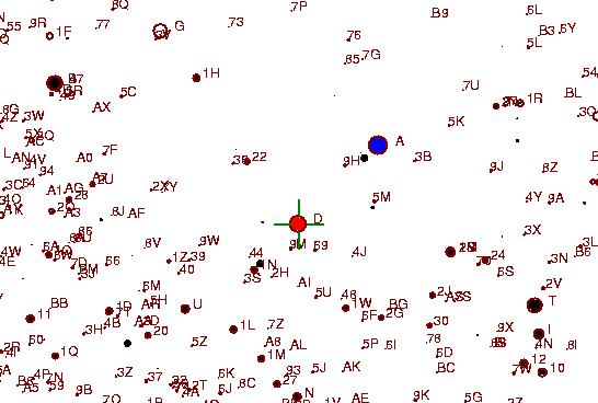 Identification sketch for variable star T-TAU (T TAURI) on the night of JD2453093.