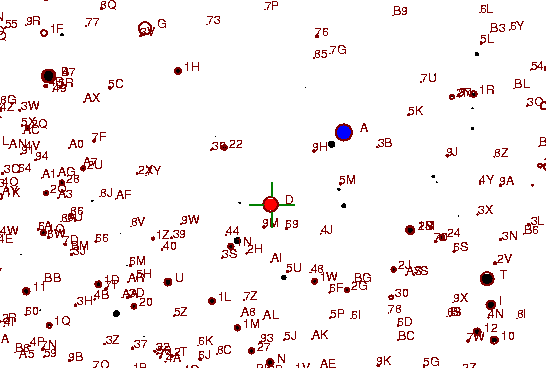 Identification sketch for variable star T-TAU (T TAURI) on the night of JD2453093.