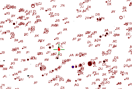 Identification sketch for variable star UZ-HYA (UZ HYDRAE) on the night of JD2453093.