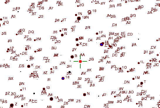 Identification sketch for variable star RU-HER (RU HERCULIS) on the night of JD2453189.